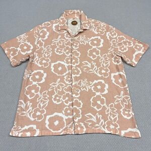 Common People Shirt Mens Large Pink Floral Knit Camp Short Sleeve Beach Hawaiian